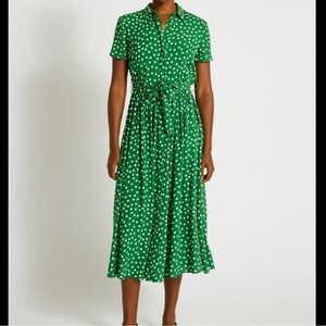 Monoprix Green Polka Dot Midi Dress